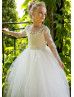 Beaded Ivory Lace Tulle Flower Girl Dress With Removable Train Beaded Ivory Lace Tulle Flower Girl Dress With Removable Train